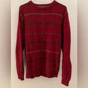 Oscar de la Renta Cotton Burgundy Criss Cross Striped Sweater